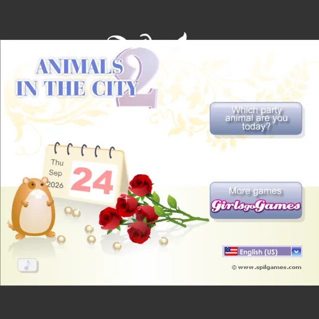Pale blue quiz screen with a hamster, red roses and a desk calendar