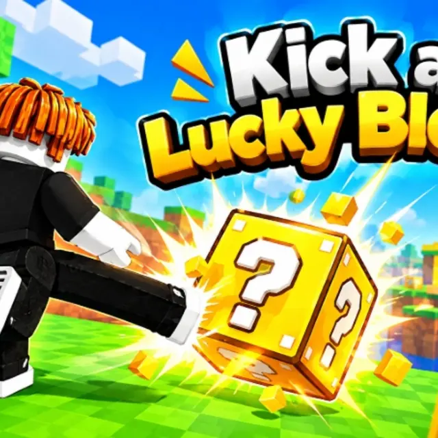 Character kicking a yellow lucky block down a long track with a wave behind
